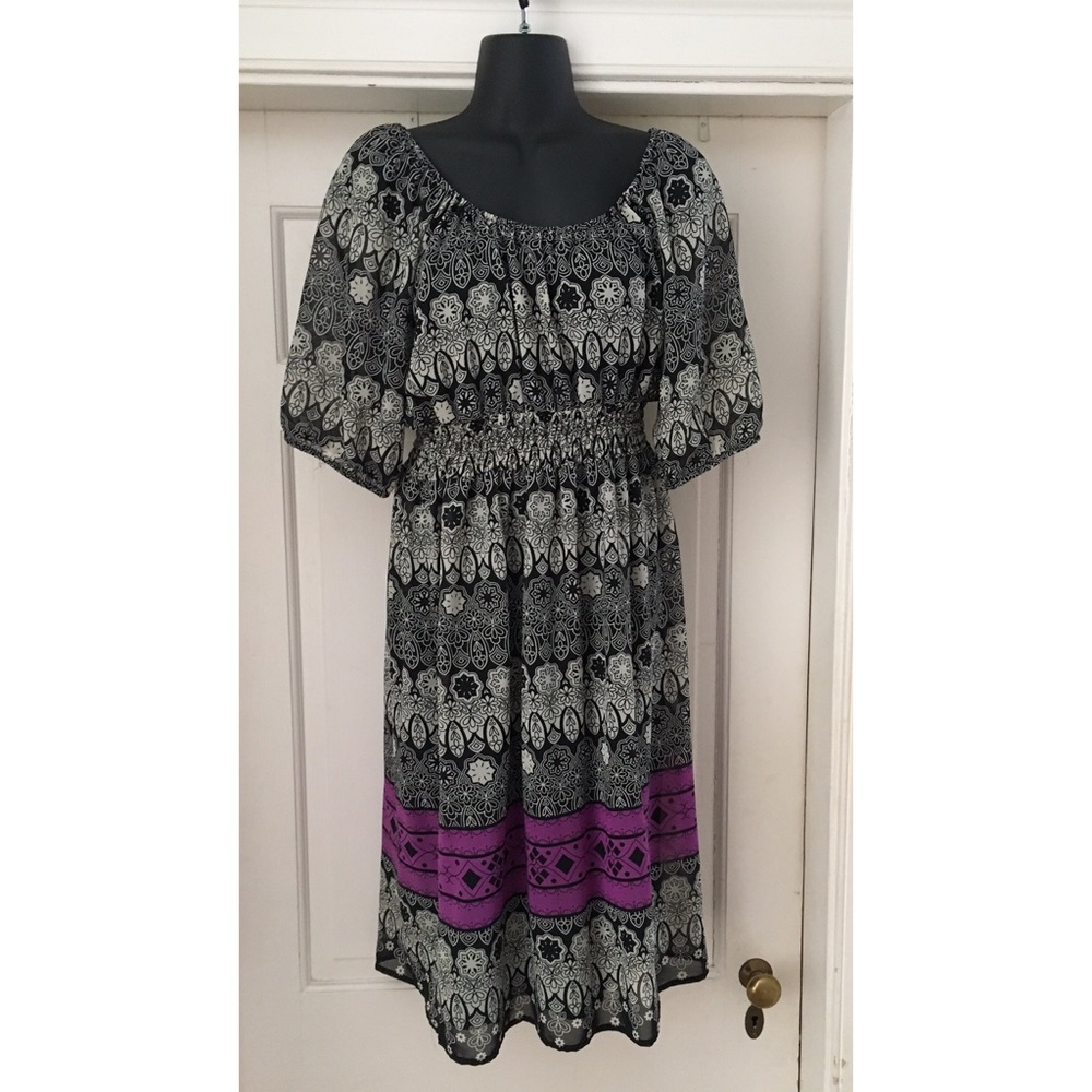 Graphic print blouson dress